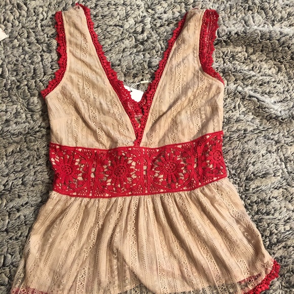 foxiedox Tops - Foxiedox Small Ophelia Two-Toned Crochet Lace Blouse